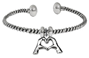 Everyone Is Doing It! Forming Their Fingers And Hands Into The Shape Of A Heart Saying &nbsp;"I Love You" On A Silvertone Adjustable Cuff Bracelet. What A Great Gift For Yourself Or Someone Special. Gift Ready Comes In A Small Black Velvet Bag
