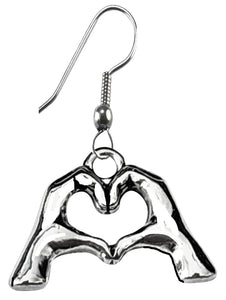 Everyone Is Doing It! Forming Their Fingers And Hands Into The Shape Of A Heart Saying &nbsp;"I Love You" On A Silvertone Fishhook Earrings. What A Great Gift For Yourself Or Someone Special. Gift Ready Comes In A Small Black Velvet Bag.