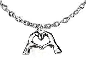 Everyone Is Doing It! Forming Their Fingers And Hands Into The Shape Of A Heart Saying &nbsp;"I Love You" On A Silvertone Adjustable Cable Chain Necklace. What A Great Gift For Yourself Or Someone Special.Ready Comes In A Small Black Velvet Bag.