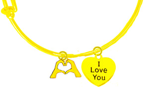 I Love You, Everyone Is Doing It! Forming Their Fingers And Hands Into The Shape Of A Heart Saying I Love You, And A Heart Saying I Love You On A 14KT Goldtone Adjustable Miracle Wire Bracelet. It Fits Everyone. Great Gift For Yourself Or Someone Special