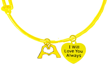 I Love You, Everyone Is Doing It! Forming Their Fingers And Hands Into The Shape Of A Heart Saying I Love You, And A Heart Saying I Will Love You Always, On A 14KT Goldtone Adjustable Miracle Wire Bracelet. It Fits Everyone.