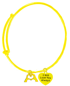I Love You, Everyone Is Doing It! Forming Their Fingers And Hands Into The Shape Of A Heart Saying I Love You, And A Heart Saying I Will Love You Always, On A 14KT Goldtone Adjustable Miracle Wire Bracelet. It Fits Everyone.