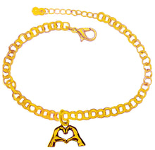 Everyone Is Doing It! Forming Their Fingers And Hands Into The Shape Of A Heart Saying I Love You On A 14 KT Goldtone Adjustable Rolo Chain Bracelet. What A Great Gift For Yourself Or Someone Special. Gift Ready Comes In A Small Black Velvet Bag
