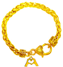 Everyone Is Doing It! Forming Their Fingers And Hands Into The Shape Of A Heart Saying &nbsp;"I Love You" On A 14 KT Goldtone Antique Wheat Chain Bracelet. What A Great Gift For Yourself Or Someone Special. Gift Ready Comes In A Small Black Velvet Bag.