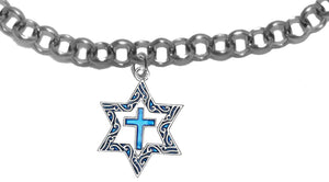 Messianic Silvertone Star Of David With Flecks Of Turquoise In The Antique Star, With A Turquoise Cross On A Rollo Chain Bracelet. It Will Fit Everyone.. What A Great Gift For Yourself Or Someone Special. Gift Ready Comes In A Small Black Velvet Bag.