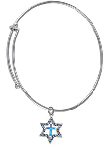 Messianic Silvertone Star Of David With Flecks Of Turquoise In The Antique Star, With A Turquoise Cross On A Adjustable Miracle Wire Bracelet. It Will Fit Everyone.What A Great Gift For Yourself Or Someone Special. Comes In A Small Black Velvet Bag