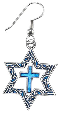 Messianic Silvertone Star Of David With Flecks Of Turquoise In The Antique Star, With A Turquoise Cross On A Fishhook Wire Earring. What A Great Gift For Yourself Or Someone Special. Gift Ready Comes In A Small Black Velvet Bag.