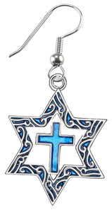 Messianic Silvertone Star Of David With Flecks Of Turquoise In The Antique Star, With A Turquoise Cross On A Fishhook Wire Earring. What A Great Gift For Yourself Or Someone Special. Gift Ready Comes In A Small Black Velvet Bag.