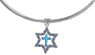 Messianic Silvertone Antique Star Of David With A Turquoise Cross 