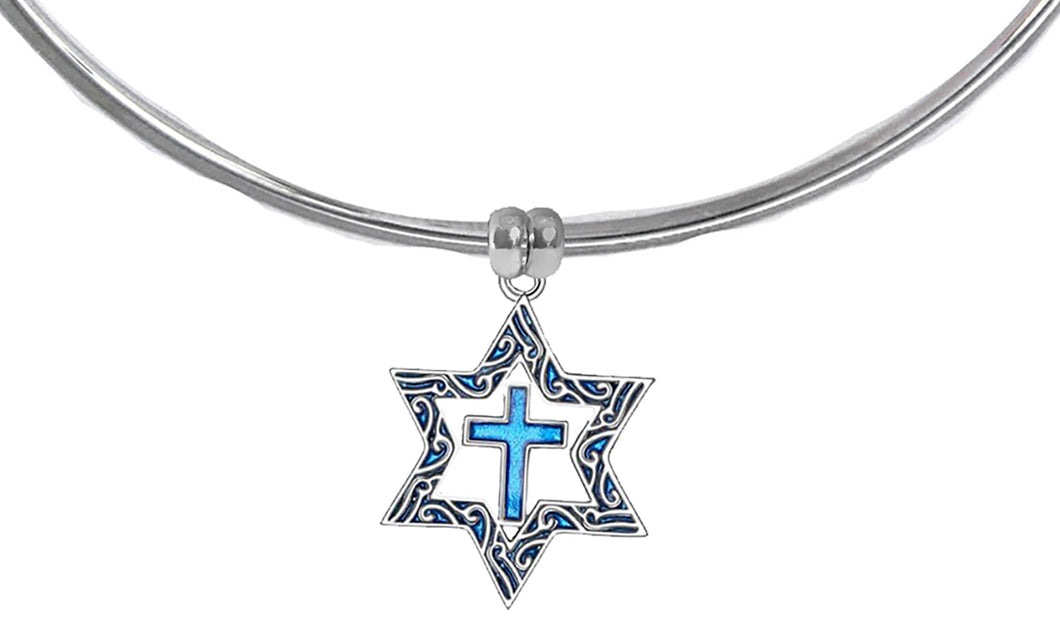 Messianic Silvertone Antique Star Of David With A Turquoise Cross 