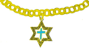 Messianic 14KT Goldtone Antique Star Of David With A Turquoise Cross On A 14KT Goldtone Rolo Chain Bracelet. What A Wonderful Gift For Yourself, Or Someone Special.&nbsp; Gift Ready Comes In A Small Black Velvet Bag