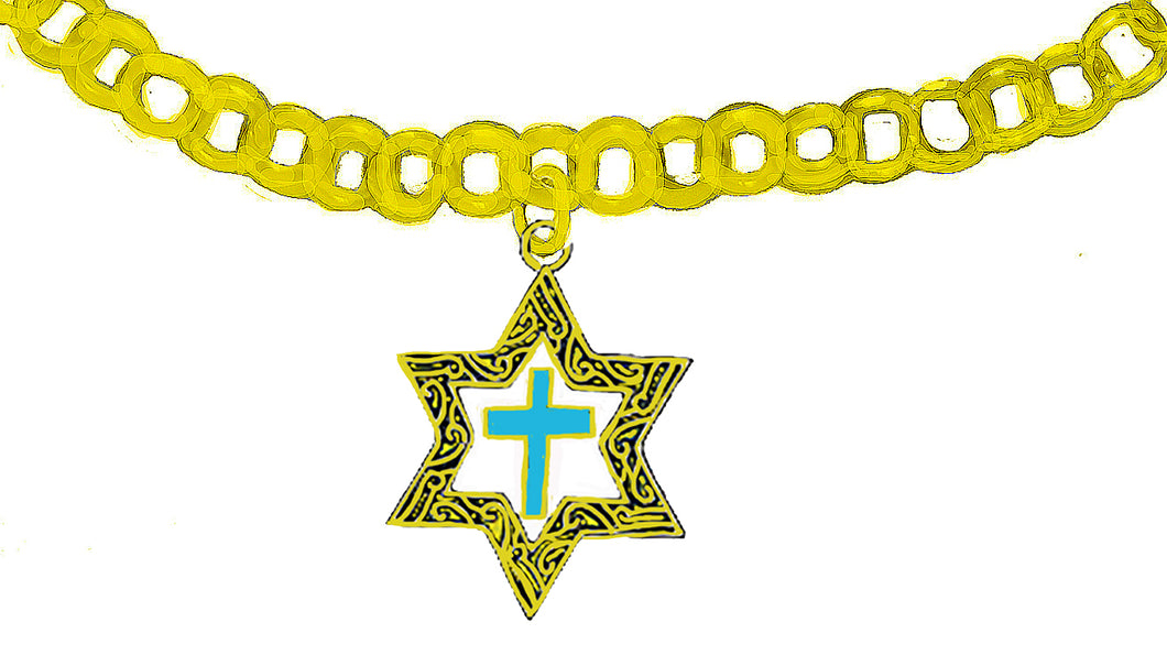 Messianic 14KT Goldtone Antique Star Of David With A Turquoise Cross On A 14KT Goldtone Rolo Chain Bracelet. What A Wonderful Gift For Yourself, Or Someone Special.  Gift Ready Comes In A Small Black Velvet Bag