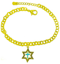 Messianic 14KT Goldtone Antique Star Of David With A Turquoise Cross On A 14KT Goldtone Rolo Chain Bracelet. What A Wonderful Gift For Yourself, Or Someone Special.&nbsp; Gift Ready Comes In A Small Black Velvet Bag