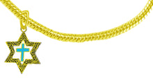 Messianic 14KT Goldtone Antique Star Of David With A Turquoise Cross On A 14KT Goldtone Snake Chain Bracelet. What A Wonderful Gift For Yourself, Or Someone Special. Gift Ready Comes In A Small Black Velvet Bag