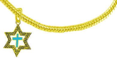 Messianic 14KT Goldtone Antique Star Of David With A Turquoise Cross On A 14KT Goldtone Snake Chain Bracelet. What A Wonderful Gift For Yourself, Or Someone Special. Gift Ready Comes In A Small Black Velvet Bag