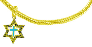 Messianic 14KT Goldtone Antique Star Of David With A Turquoise Cross On A 14KT Goldtone Snake Chain Bracelet. What A Wonderful Gift For Yourself, Or Someone Special. Gift Ready Comes In A Small Black Velvet Bag