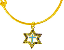 Messianic 14KT Goldtone Antique Star Of David, With A Turquoise Cross On A Adjustable Miracle Wire Bracelet. It Will Fit Everyone. What A Great Gift For Yourself Or Someone Special.&nbsp;Gift Ready Comes In A Small Black Velvet Bag