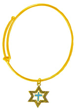 Messianic 14KT Goldtone Antique Star Of David, With A Turquoise Cross On A Adjustable Miracle Wire Bracelet. It Will Fit Everyone. What A Great Gift For Yourself Or Someone Special.&nbsp;Gift Ready Comes In A Small Black Velvet Bag