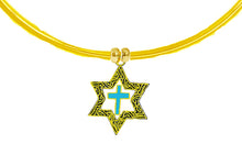 Messianic 14KT Goldtone Antique Star Of David With A Turquoise Cross "Choker" Necklace. Will Fit Everyone. What A Wonderful Gift For Yourself, Or Someone Special. Gift Ready Comes In A Small Black Velvet Bag