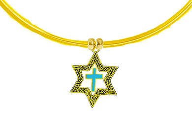 Messianic 14KT Goldtone Antique Star Of David With A Turquoise Cross 