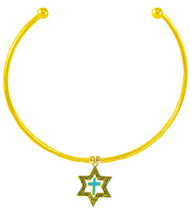 Messianic 14KT Goldtone Antique Star Of David With A Turquoise Cross "Choker" Necklace. Will Fit Everyone. What A Wonderful Gift For Yourself, Or Someone Special. Gift Ready Comes In A Small Black Velvet Bag