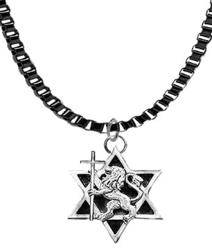 Messianic, Yeshua, Lion Of Judah, Holding Cross Silvertone Judah, Star, On A Adjustable Anodized Black Box Chain Necklace, What A Great Gift For Yourself, A Friend, Or Family Member. Hypoallergenic.