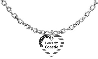 Coast Guard Heart, I Love My Coastie, On A Adjustsble Silvertone Cable Chain Necklace, What A Wonderful Gift For Someone Special. Hyperallergenic-Safe, No Nickel, Lead, Or Cadmium In The Metal ©2024