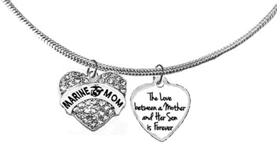 The Love Between A Mother And Her Son Is Forever, Marine Mom, Adjustable Snake Chain Necklace, Hypoallergenic-Safe, No Nickel, Lead, Or Cadmium©2022