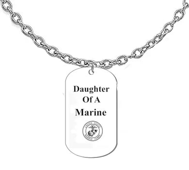 Daughter Of A Marine Dog Tag On A Silvertone Cable Chain Necklace. 18-21 Inches. What A Great Gift For Yourself, Or Somebody Special. Beautiful Premium Quality, Silvertone Finish.Hypoallergenic-Safe