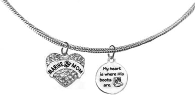 My Heart Is Where His Boots Are, Marine Mom, Adjustable Snake Chain Necklace, Hypoallergenic-Safe, No Nickel, Lead, Or Cadmium©2022