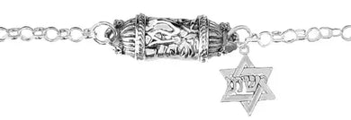 Messianic Mezuzah, Charm, Shin Letter Of The Hebrew Word Shaddai, Which Means Almighty. Yeshua Charm, Jesus In Hebrew Over A Star Of David Suspended From The Bracelet,Adjustable Chain Bracelet