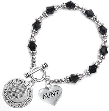 Aunt I Love You to The Moon and Back Jet Crystal Charm Bracelet, Hypoallergenic, Safe, Nickel, Lead & Cadmium Free.