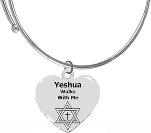 Messianic Christian, Yeshua Walks With Me Adjustable Miracle Wire Bracelet, Will Fit Everyone, Hypoallergenic-Safe, No Nickel, Lead, Or Cadmium In The Metal. ©2023, Large, Silver, Carnelian