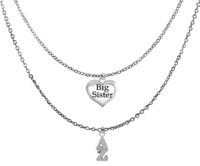 Delta Zeta Silvertone Double Chain Fashion Necklace, Adjustable From 18 Inches To 21 Inches. What A Great Gift For Yourself, Or A Big Sister. Hypoallergenic, Licensed Sorority Jewelry ©2024