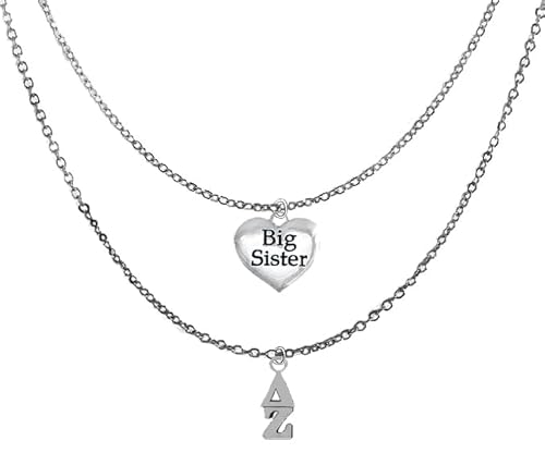 Delta Zeta Silvertone Double Chain Fashion Necklace, Adjustable From 18 Inches To 21 Inches. What A Great Gift For Yourself, Or A Big Sister. Hypoallergenic, Licensed Sorority Jewelry ©2024