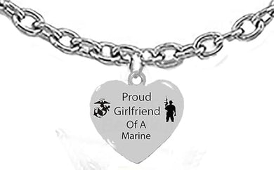 Marine Proud Girlfriend Of A Marine, On A Genuine Solid Sterling Silver Cable Chain Necklace, What A Great Gift For Yourself, Or Someone Special. Gift Ready...,Comes In A Black Velvet Bag