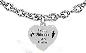 Marine Proud Girlfriend Of A Marine, On A Genuine Solid Sterling Silver Cable Chain Necklace, What A Great Gift For Yourself, Or Someone Special. Gift Ready...,Comes In A Black Velvet Bag