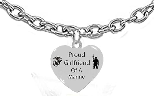 Marine Proud Girlfriend Of A Marine, On A Genuine Solid Sterling Silver Cable Chain Necklace, What A Great Gift For Yourself, Or Someone Special. Gift Ready...,Comes In A Black Velvet Bag