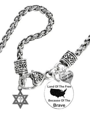 Messianic, Beautiful Antique Silvertone Star Of David With A Polished Cross In It, Keep My Son Safe, Land Of The Free,Because Of The Brave. What A Wonderful Gift For Yourself, Or Someone Special.©2024