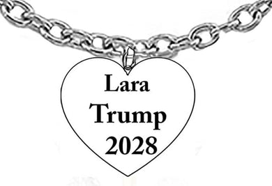 TRUMP, Lara Trump 2028, Silvertone Heart On A Adjustable Cable Chain Necklace. What A Wonderful Gift For Yourself, Or Someone Special. Gift Ready Comes In A Black Velvet Bag.