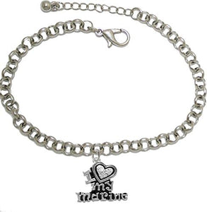 Marine I Love My Marine, Crystal Heart, Adjustable Bracelet, Hypoallergenic, Safe-Nickel, Lead, Free