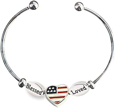 Our Country Is Both Blessed And Loved, Adjustable Flexible, Charm Bracelet, On A Screw Ball End Bracelet, Add Or Remove Charms Without Tools.Hypoallergenic-Safe. No Nickel, Lead, Or Poisonous Cadmium