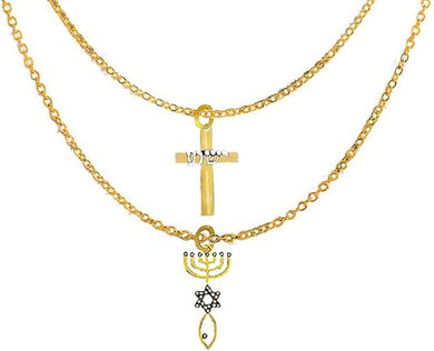 Messianic, Yeshua Beautiful, 14K Goldtone Cross, With Silvertone Yeshua In Hebrew, 14KT Gold Seal Of Jerusalem, Adjustable Chain Necklace, Hypoallergenic-Safe, No Nickel, Lead, Or Cadmium In The Metal