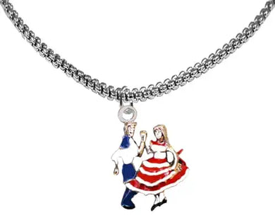 Square Dancing Couple, Beautiful Adjustable Silvertone Box Chain Necklace, What A Wonderful Gift For Yourself, Or Someone Special. Gift Ready, Comes In A Black Velvet Bag.Made By Veterans