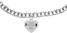 Marine, Proud Girlfriend Of A Marine, On A Adjustable Silvertone Rollo Chain Bracelet, What A Great Gift For Yourself, Or A Friend. Hypoallergenic, No Nickel, Lead Or Cadmium In The Metal
