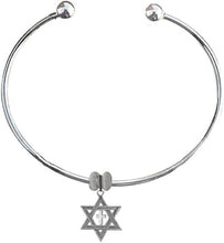 Messianic, Christian, Jewish Silvertone Star Of David, Polished Cross, Adjustable Silvertone Bangle Bracelet, Removable Ends, You Can Add Charms Without A Tool. No Nickel, Lead, or Cadmium In The Metal, Hypoallergenic-Safe, No Nickel