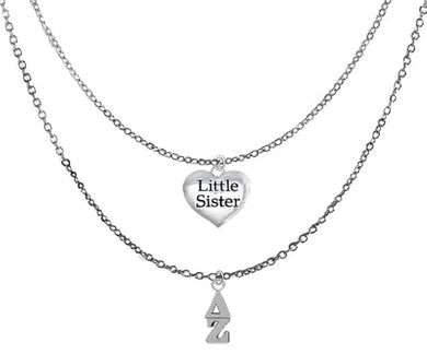 Delta Zeta Silvertone Double Chain Fashion Necklace, Adjustable From 18 Inches To 21 Inches. What A Great Gift For Yourself, Or A Little Sister. Hypoallergenic, Licensed Sorority Jewelry ©2024