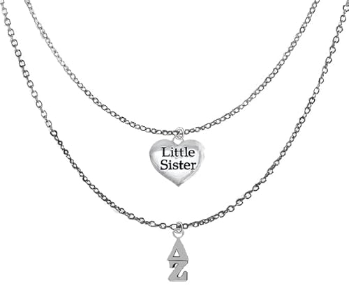 Delta Zeta Silvertone Double Chain Fashion Necklace, Adjustable From 18 Inches To 21 Inches. What A Great Gift For Yourself, Or A Little Sister. Hypoallergenic, Licensed Sorority Jewelry ©2024