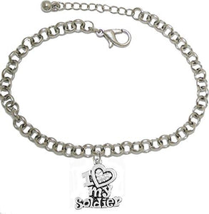 Army, I Love My Soldier, Adjustable Chain Bracelet Hypoallergenic, Safe-Nickel, Lead, Cadmium Free