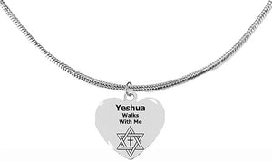 Messianic "Yeshua Walks With Me", Adjustable Snake Chain Necklace, Hypoallergenic-Safe, No Nickel, Lead Or Cadmium In The Metal. ©2023, Large, Silver, Carnelian